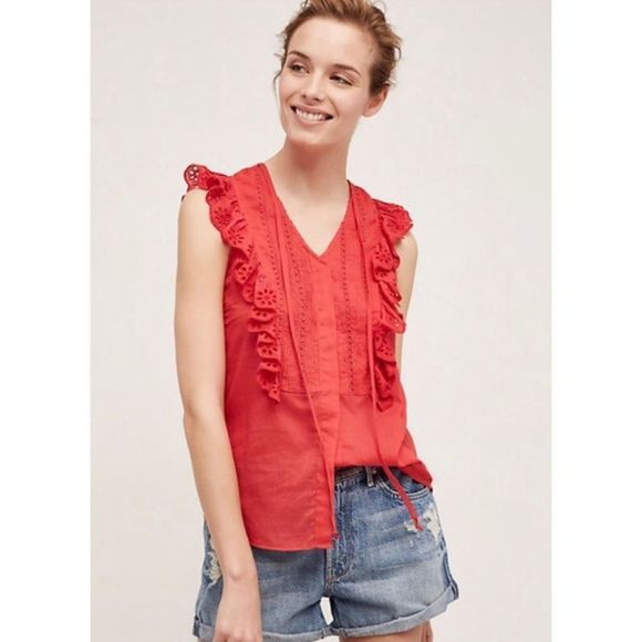 Anthropologie Les Cocotiers Ruffled Eyelet Tank NWT Size Medium - Picture 1 of 4